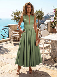 Satin A-Line/Princess V-Neck Tea-Length Cocktail Dresses with Pleats