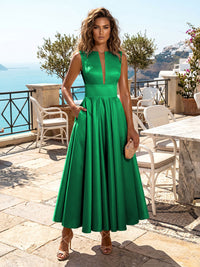 Satin A-Line/Princess V-Neck Tea-Length Cocktail Dresses with Pleats