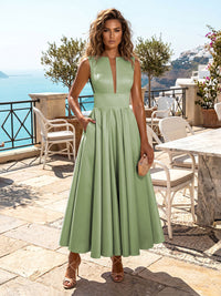 Satin A-Line/Princess V-Neck Tea-Length Cocktail Dresses with Pleats