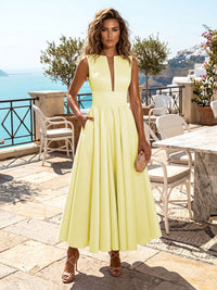 Satin A-Line/Princess V-Neck Tea-Length Cocktail Dresses with Pleats