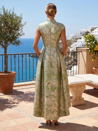 Jacquard A-Line/Princess V-Neck High-Low Cocktail Dresses with Ruched Waist & Pockets