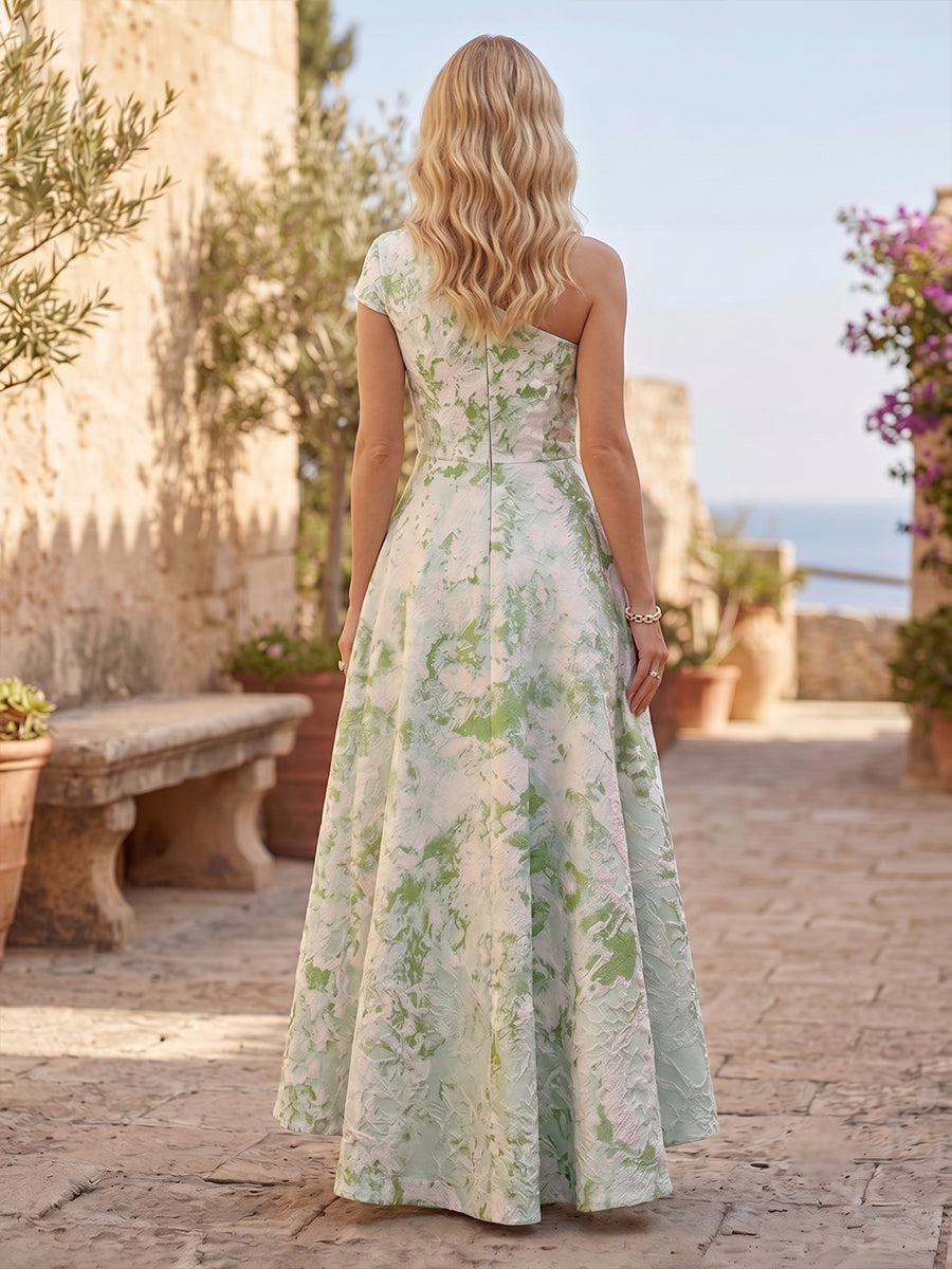 Jacquard A-Line/Princess One Shoulder High-Low Cocktail Dresses with Ruched Bodice