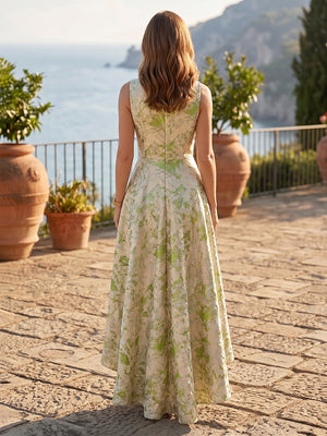 Jacquard A-Line/Princess Scoop Neck High-Low Cocktail Dresses with Pleats & Pockets