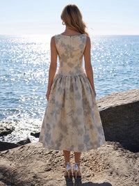 Jacquard A-Line/Princess Scoop Neck Tea-Length Cocktail Dresses with Ruched Waist