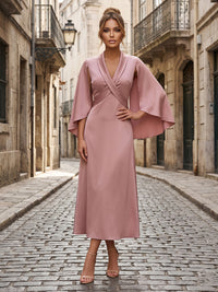 Satin A-Line/Princess V-Neck Tea-Length Cocktail Dresses for Women