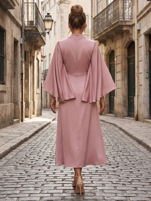 Satin A-Line/Princess V-Neck Tea-Length Cocktail Dresses for Women