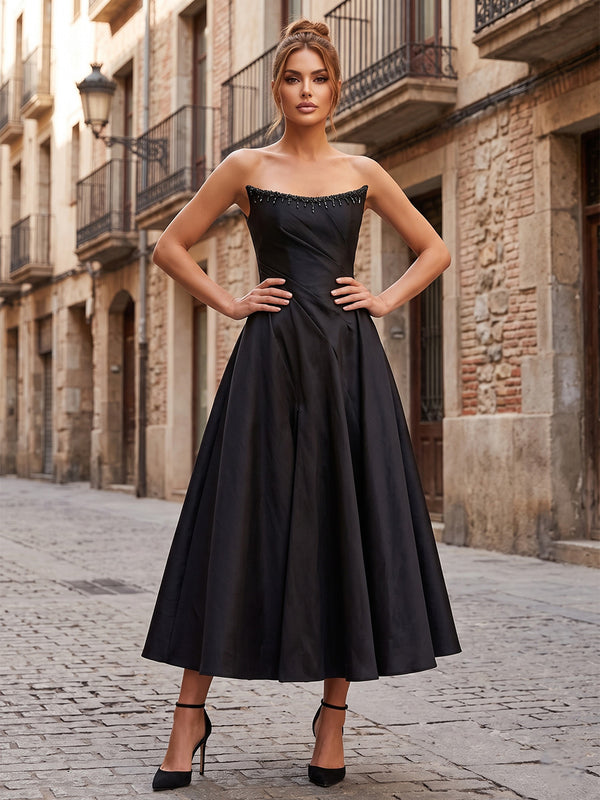 Shirees Stretch Jersey A-Line/Princess Strapless Tea-Length Cocktail Dresses with Pleats 2026