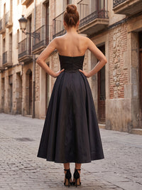Stretch Jersey A-Line/Princess Strapless Tea-Length Cocktail Dresses with Pleats