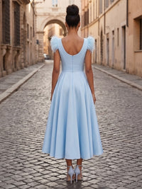 Satin A-Line/Princess V-Neck Tea-Length Cocktail Dresses with Pleats