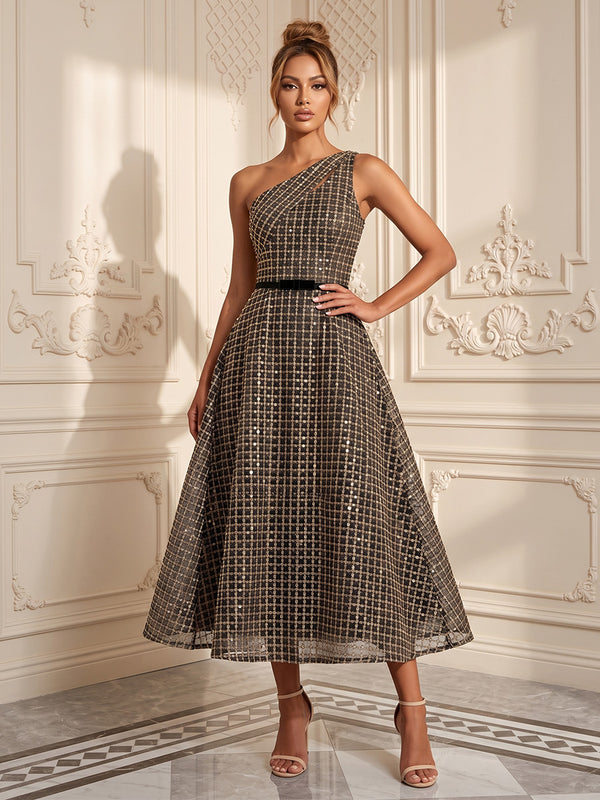 Sequin A-Line/Princess One Shoulder Tea-Length Cocktail Dresses for Women