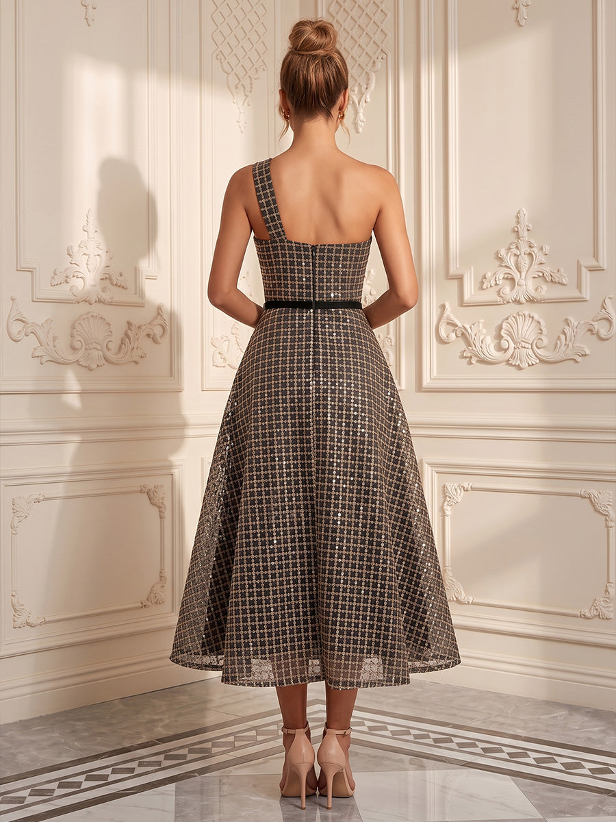 Sequin A-Line/Princess One Shoulder Tea-Length Cocktail Dresses for Women