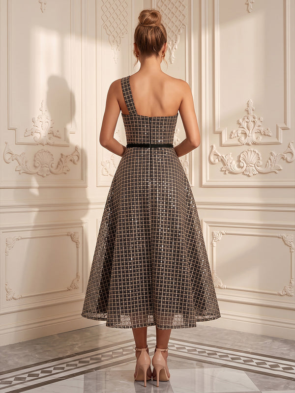 Sequin A-Line/Princess One Shoulder Tea-Length Cocktail Dresses for Women