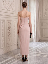 Stretch Jersey Sheath/Column Strapless Floor-Length Cocktail Dresses with Ruched Bodice