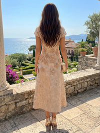 Jacquard A-Line/Princess Scoop Neck Tea-Length Cocktail Dresses with 3D Flowers