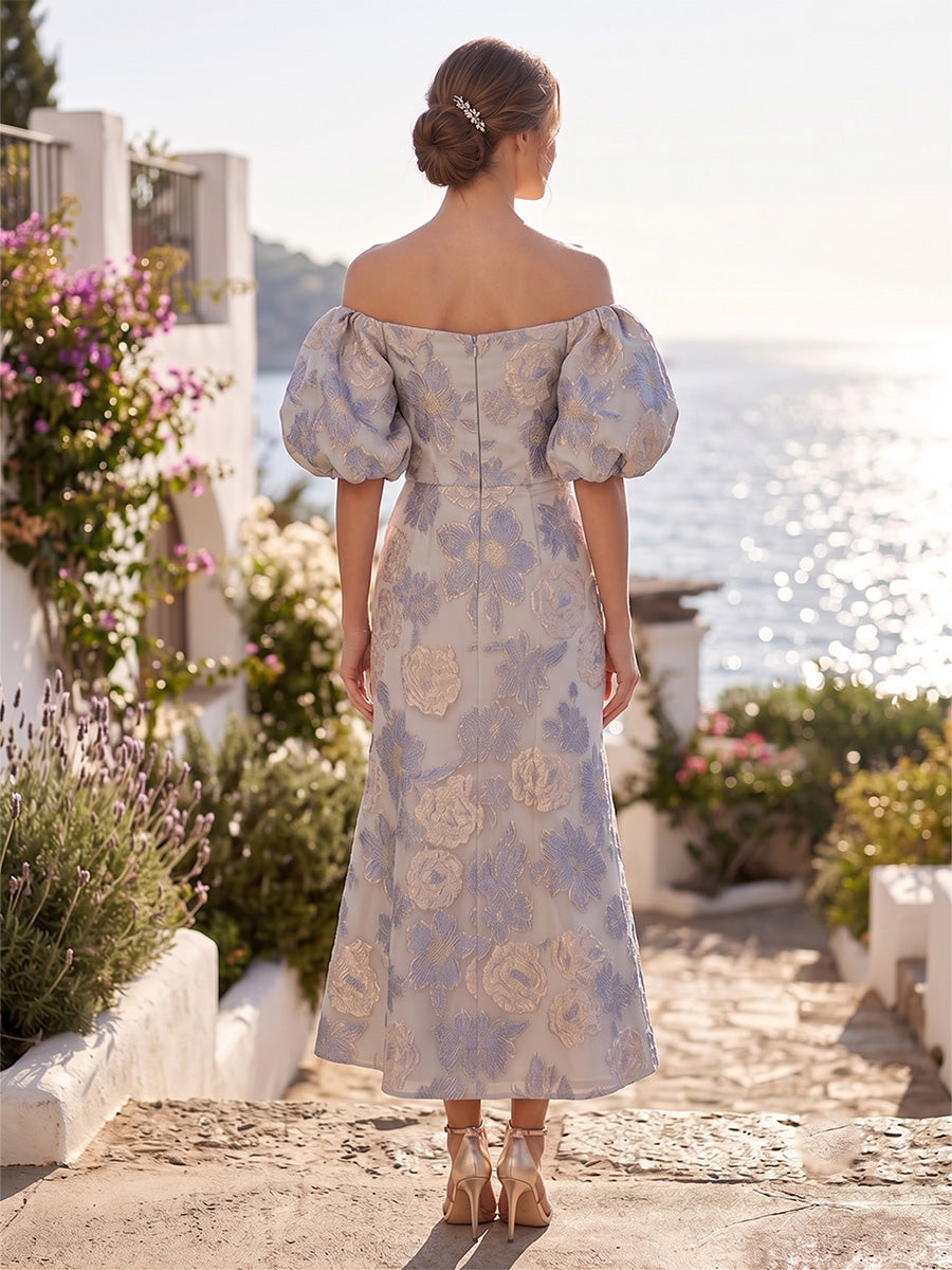 Jacquard Mermaid/Trumpet Off Shoulder Tea-Length Cocktail Dresses for Women