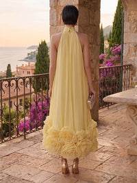 Chiffon Shift Dresses High Neck Tea-Length Cocktail Dresses with Bubble Hem