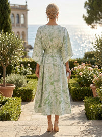 Jacquard A-Line/Princess Scoop Neck Tea-Length Cocktail Dresses with Ruched Waist & Pockets