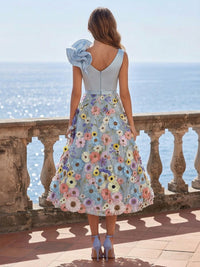 Lace Embroidery A-Line/Princess V-Neck Tea-Length Cocktail Dresses with Ruffles
