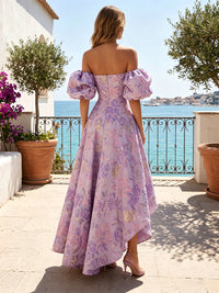 Jacquard A-Line/Princess Off Shoulder High-Low Cocktail Dresses with Pleats