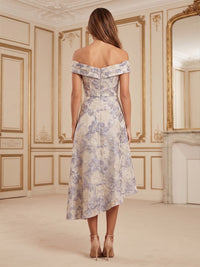 Jacquard A-Line/Princess Off Shoulder Tea-Length Cocktail Dresses with Ruched Waist