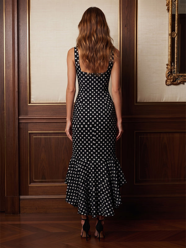 Satin Mermaid/Trumpet Square Neck High-Low Cocktail Dresses with Polka Dot Print & Ruffles