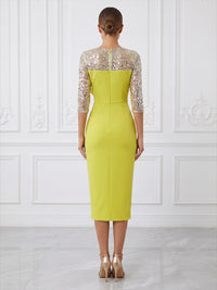 Stretch Jersey Sheath/Column Scoop Neck Tea-Length Cocktail Dresses with Ruched Waist