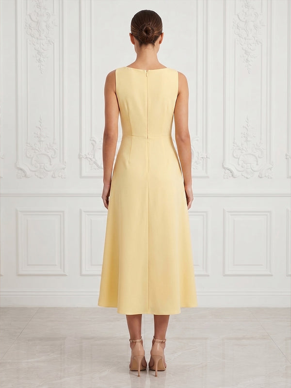 Stretch Jersey A-Line/Princess Scoop Neck Tea-Length Cocktail Dresses with Ruffles & Ruched Waist