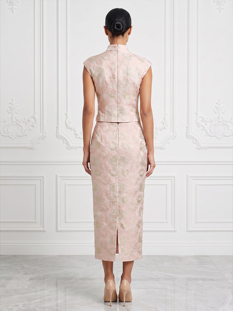 Jacquard Sheath/Column High Neck Tea-Length Cocktail Dresses for Women