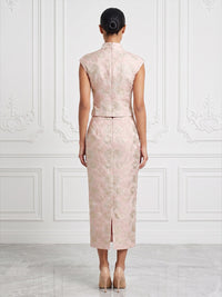 Jacquard Sheath/Column High Neck Tea-Length Cocktail Dresses for Women