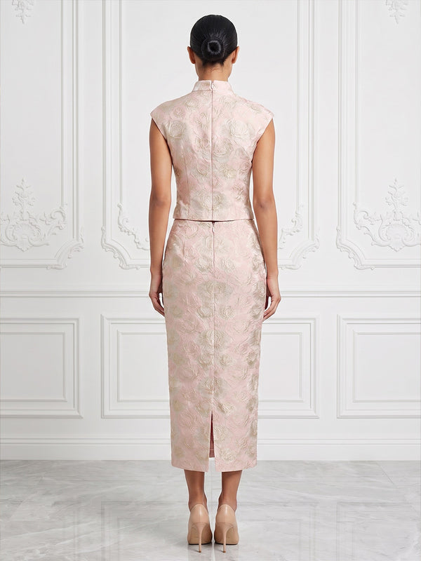 Jacquard Sheath/Column High Neck Tea-Length Cocktail Dresses for Women