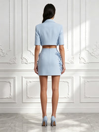 Stretch Jersey Bodycon V-Neck Short Cocktail Dresses with 3D Flowers