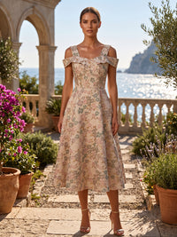 Jacquard A-Line/Princess Off Shoulder Tea-Length Cocktail Dresses for Women