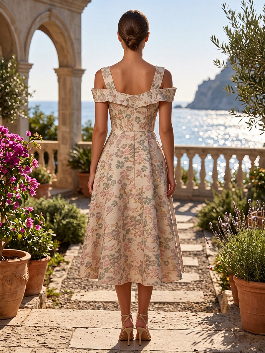 Jacquard A-Line/Princess Off Shoulder Tea-Length Cocktail Dresses for Women