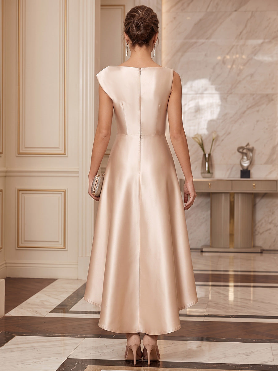 Satin A-Line/Princess Scoop Neck High-Low Cocktail Dresses with Ruched Bodice