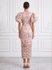 Sequin Floral Sheath/Column Scoop Neck Tea-Length Cocktail Dresses for Women