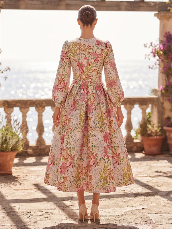 Jacquard A-Line/Princess Scoop Neck Tea-Length Cocktail Dresses with Pleats