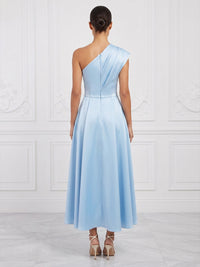 Satin A-Line/Princess One Shoulder Tea-Length Cocktail Dresses with Belt