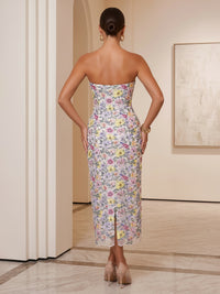 Sequin Floral Sheath/Column Strapless Tea-Length Cocktail Dresses for Women