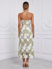 Floral Embroidery Sheath/Column Strapless Tea-Length Cocktail Dresses for Women