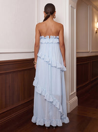 A-Line/Princess Strapless Chiffon High-Low Cocktail Dresses with Ruffles, Tiered Layers & Pleats