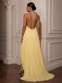 A-Line/Princess Halter Chiffon High-Low Cocktail Dresses with Pleats & Sweep Train
