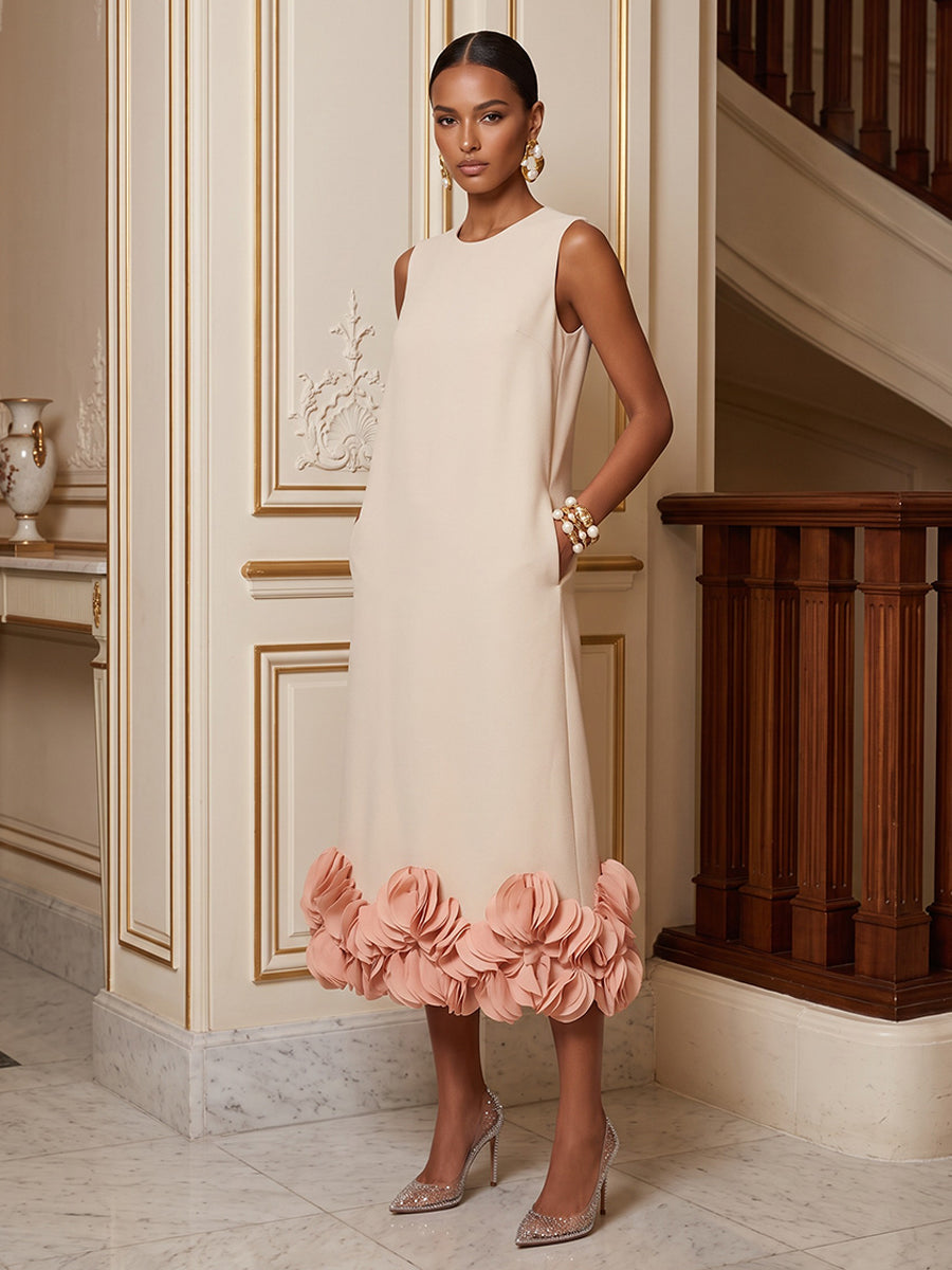 Sheath/Column Scoop Neck Stretch Jersey Tea-Length Cocktail Dresses with Pleats & Pockets