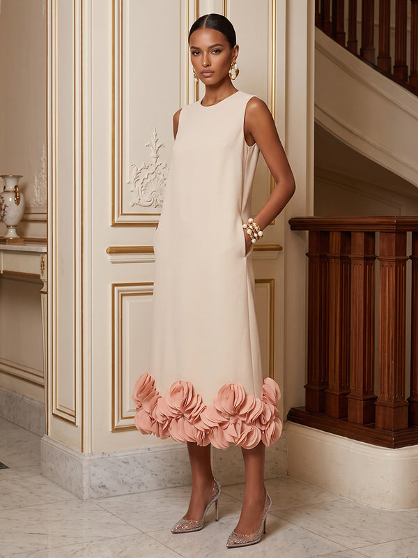Sheath/Column Scoop Neck Stretch Jersey Tea-Length Cocktail Dresses with Pleats & Pockets
