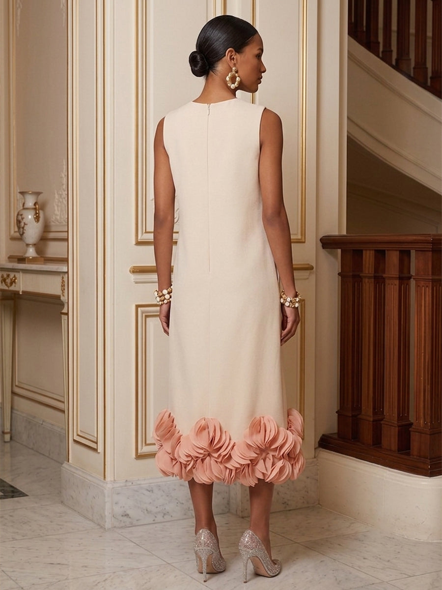 Sheath/Column Scoop Neck Stretch Jersey Tea-Length Cocktail Dresses with Pleats & Pockets