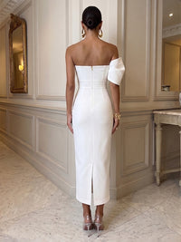 Sheath/Column One Shoulder Stretch Jersey Tea-Length Cocktail Dresses with Bow