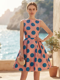 A-Line/Princess Scoop Neck Satin Short Cocktail Dresses with Chic Colorblock Detail