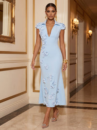 A-Line/Princess V-Neck Stretch Jersey Tea-Length Cocktail Dresses with 3D Flowers