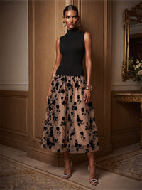 A-Line/Princess High Neck Lace Tea-Length Cocktail Dresses with Pleats