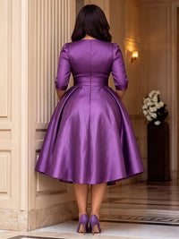 Plus Size A-Line/Princess Scoop Neck Satin Tea-Length Cocktail Dresses with Pleats & Pockets