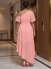 Plus Size A-Line/Princess Off Shoulder Chiffon High-Low Cocktail Dresses with Ruffles & Pleats